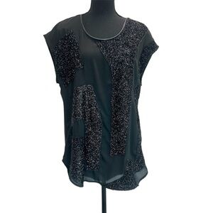 DYNAMITE black short sleeve tinsel sparkle top blouse Sz L